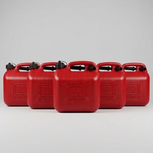 Pegdev 5L Red Plastic Petrol Fuel Can with Safety Cap and Flexible Spout Pack of 5