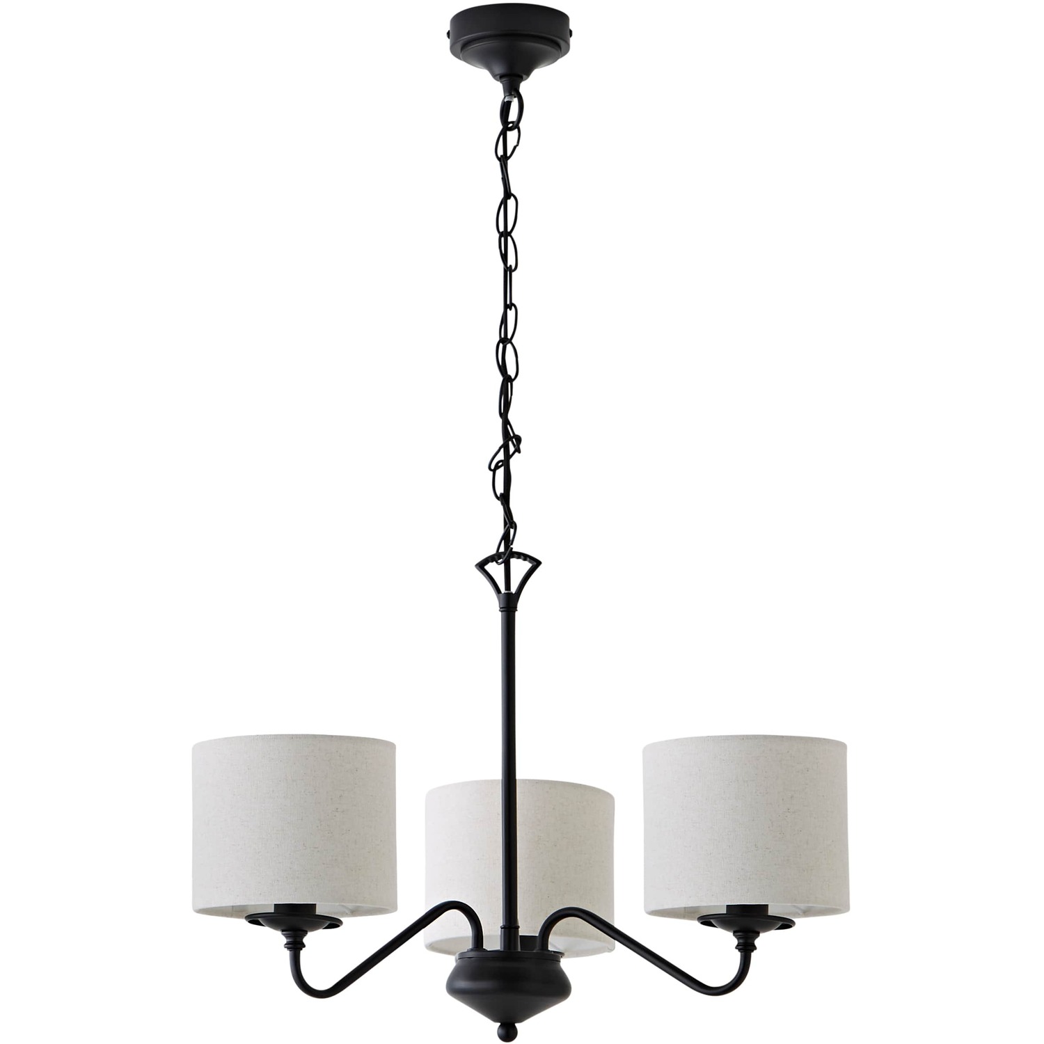 Valuelights Carmit Linen Drum Shades 3 Arm Metal Chandelier - Matte Black / Yes - Black / 1