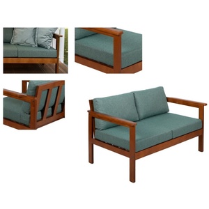 2 Seater Garden Sofa Wooden Garden Furniture Sofa with Comfy Sage Green Cushions - Cozy