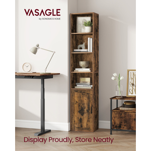 VASAGLE 6-Tier Tall Bookcase, Bookshelf, Book Shelf with a Door, Open Storage Shelf