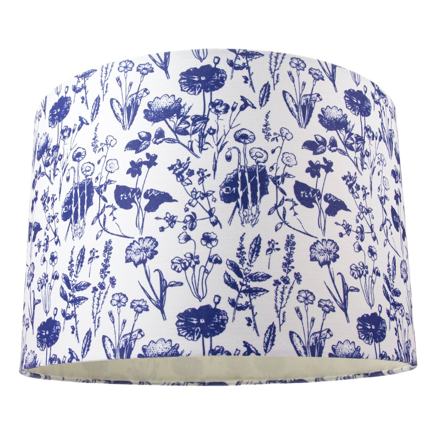 B&Q - White Cotton 12 Drum Lamp Shade With Blue Floral Decoration And Inner Lining - Image 2
