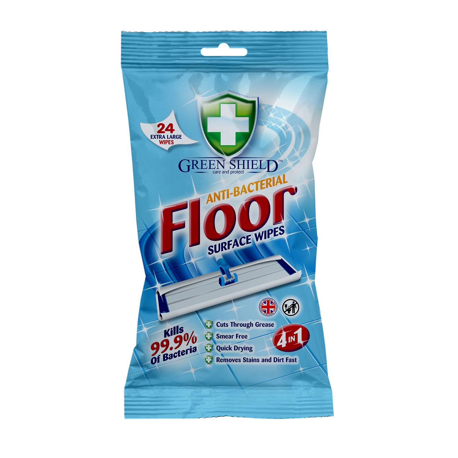 Green Shield Anti-Bacterial Floor Surface XL Wipes 24 pcs