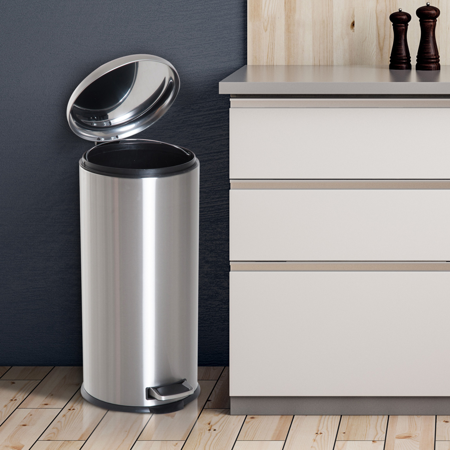 thumbnail image 2 of HOMCOM Stainless Steel Foot Pedal Bin – 29.2cm X 29.2cm X 62.9cm, 3kg – Kitchen Garbage Can With Lid 2 of 5