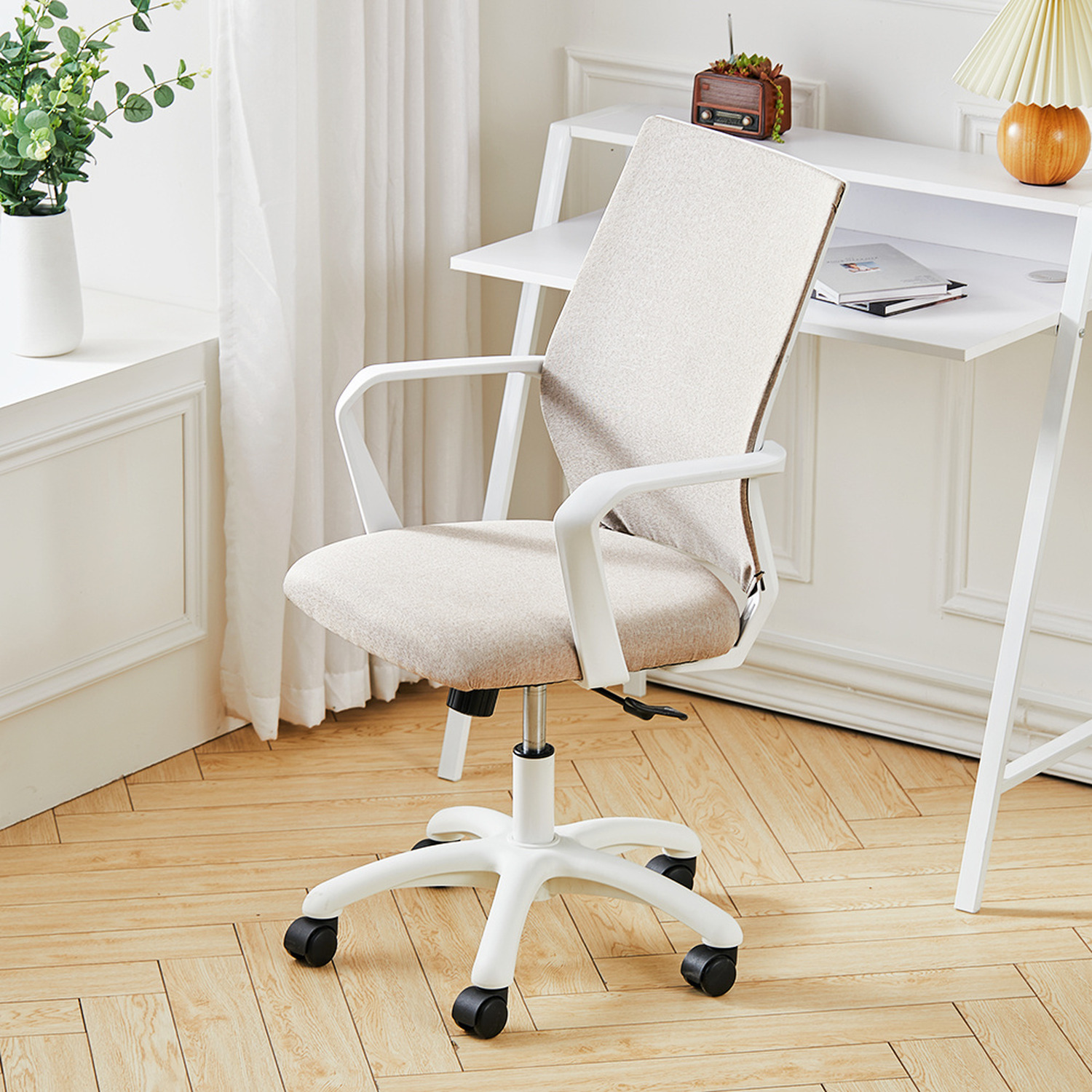 Adjustable Height Fabric Office Chair With Casters - Khaki