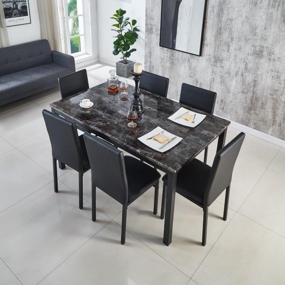 MDF Grey Marble Effect Dining Table with 6 Chair