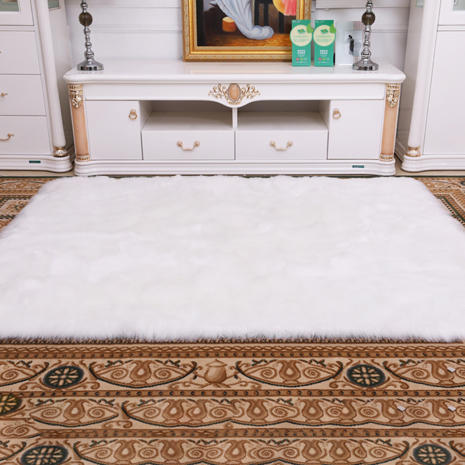 Livingandhome Luxury Soft Rectangle Shaggy Rug - White / 5.5Cm / 180Cm