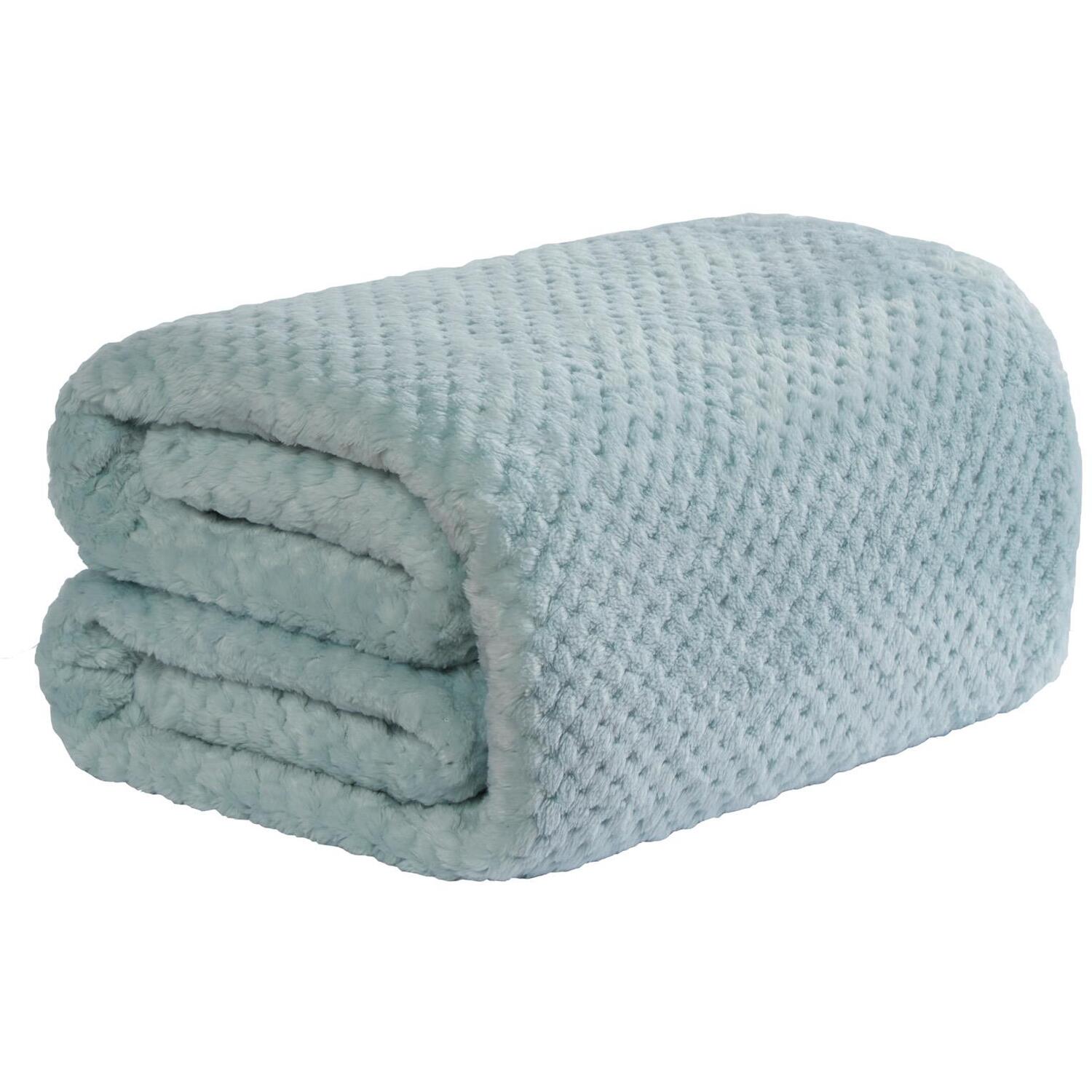 Waffle Honeycomb Mink Throw - Duck Egg / 200cm