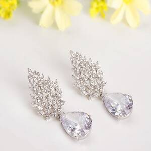 Sparkling Leaf Design Silver Plated Drop Earrings