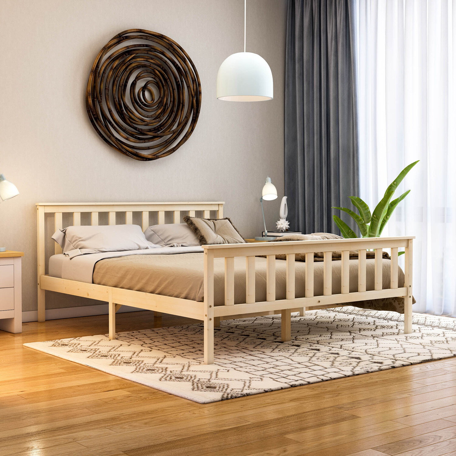 Milan Wooden High Foot End Bed - Pine King