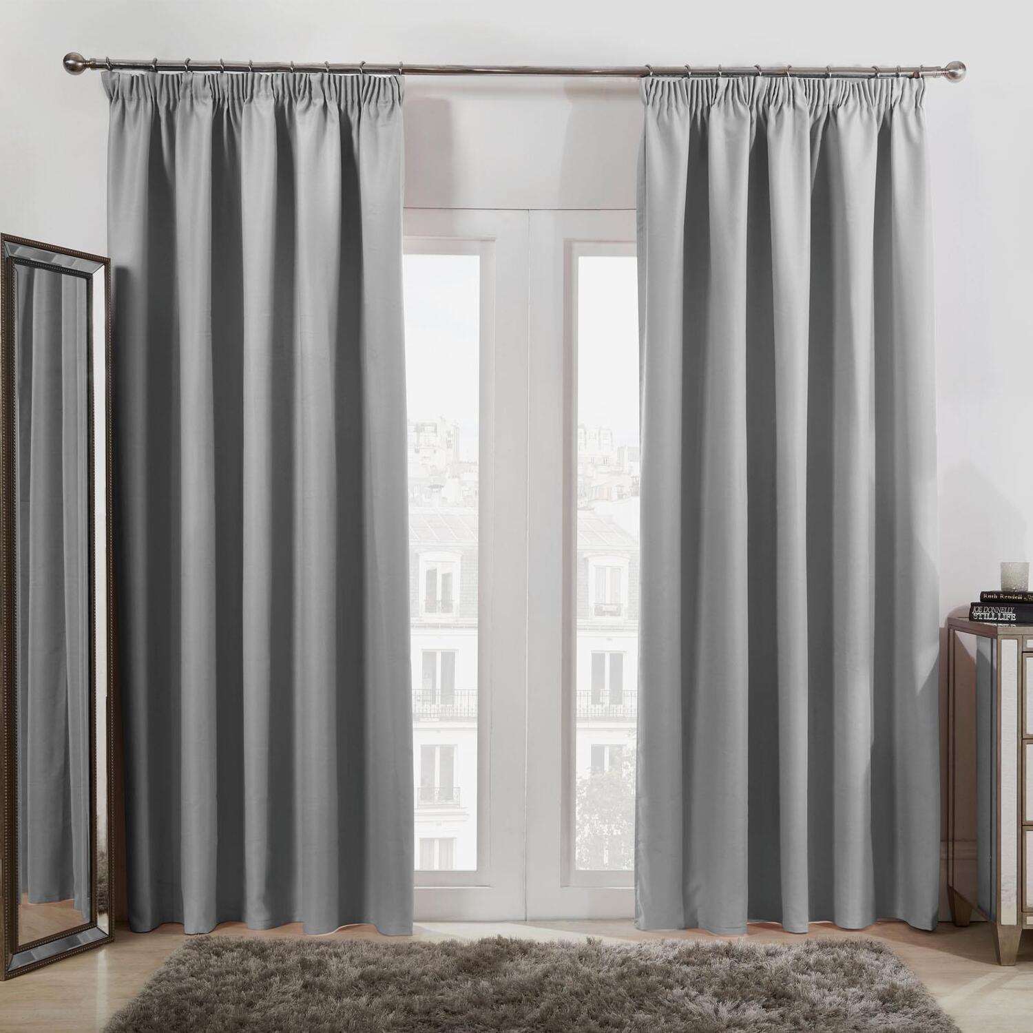Dreamscene Pencil Pleat Blackout Pair Of Thermal Curtains    - Silver / 167cm / 228cm