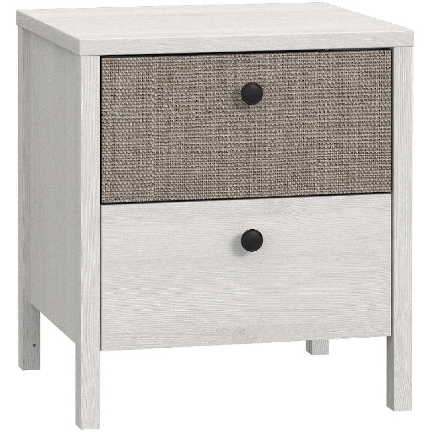 Fwstyle Whitewashed Bedside With Linen Effect Panel Fabric Drawer - Whitewashed