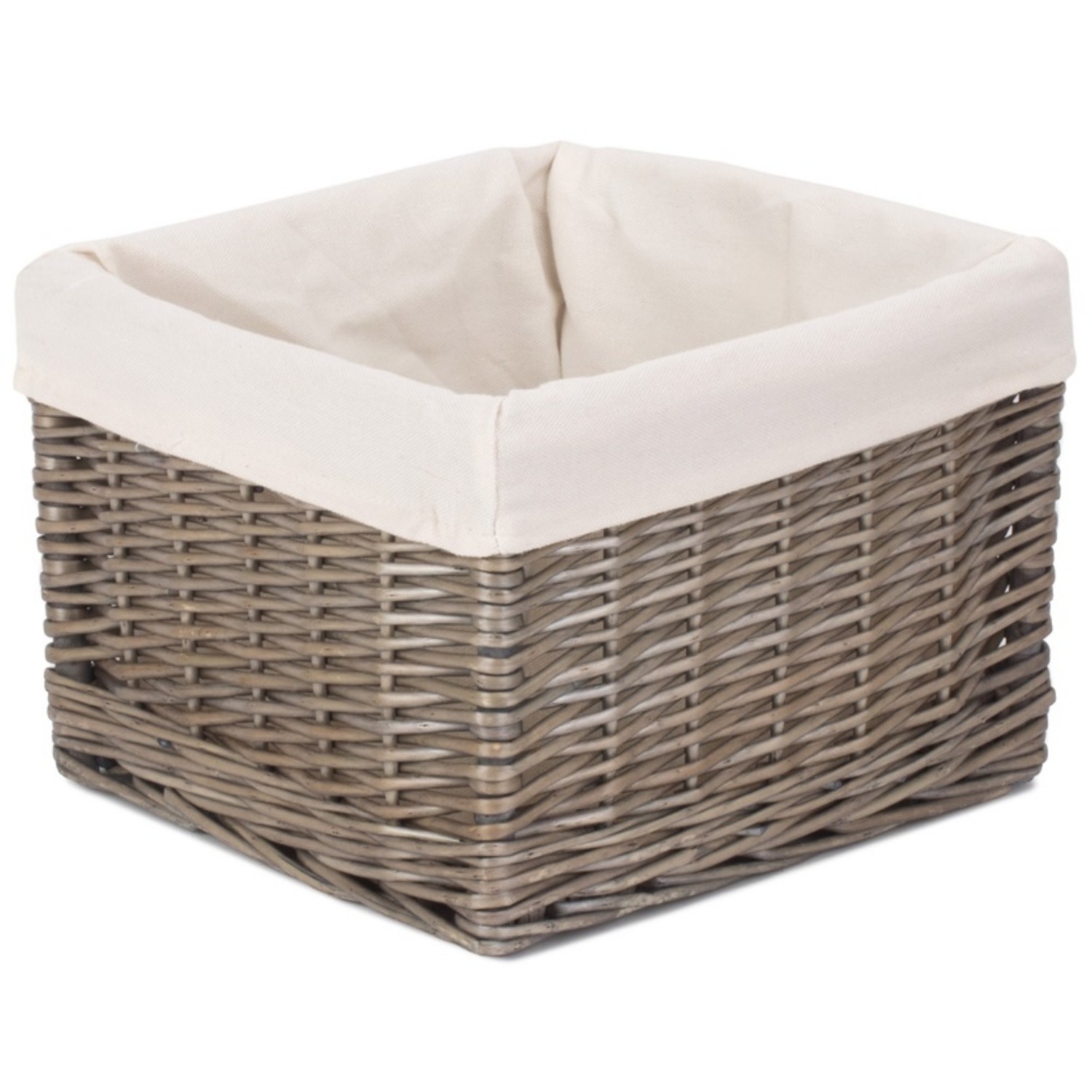 Red Hamper Square Antique Wash Wicker Lined Storage Basket - Brown Grey / 28Cm / 1Kg