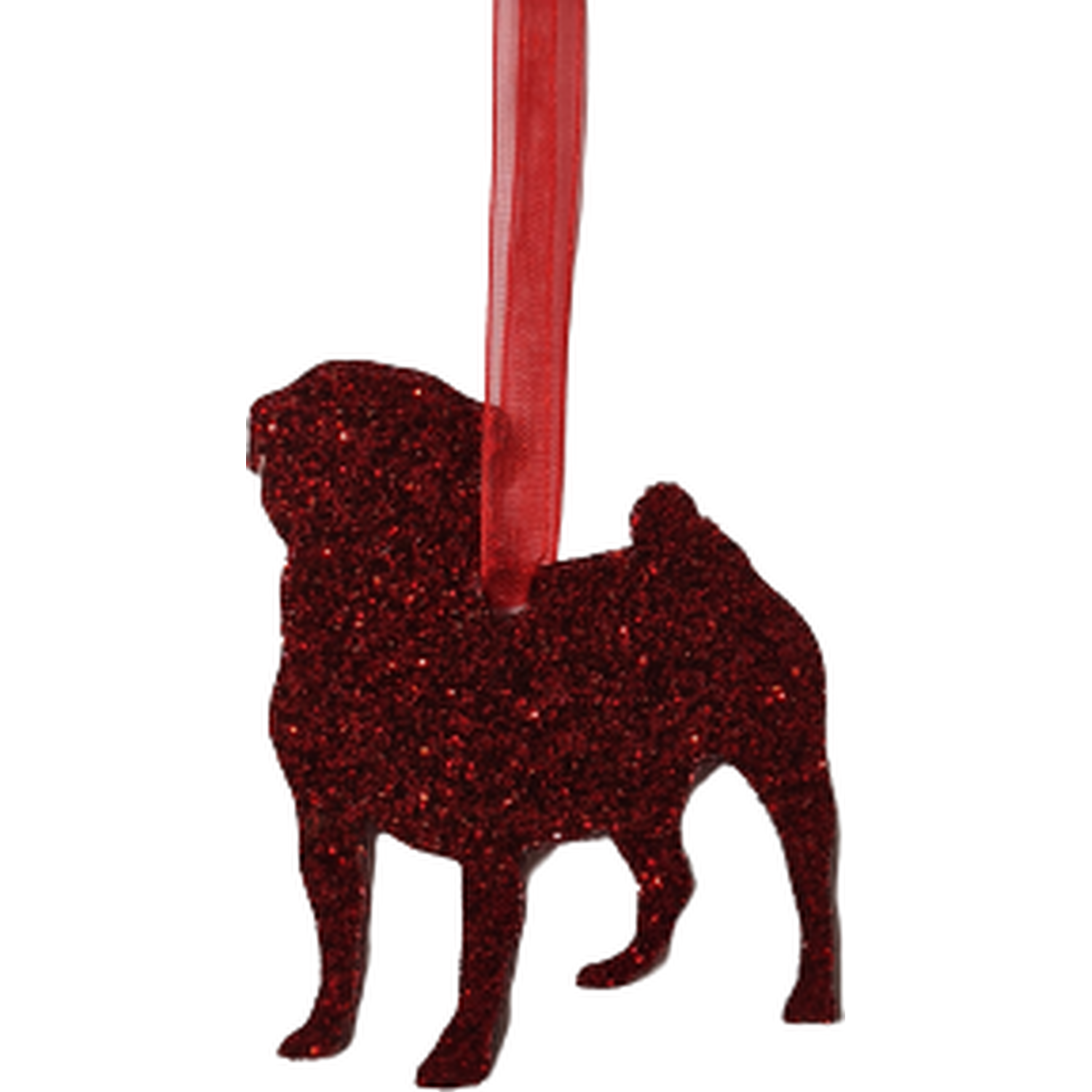 Glitter Pug Style 2 Christmas Decoration - Red