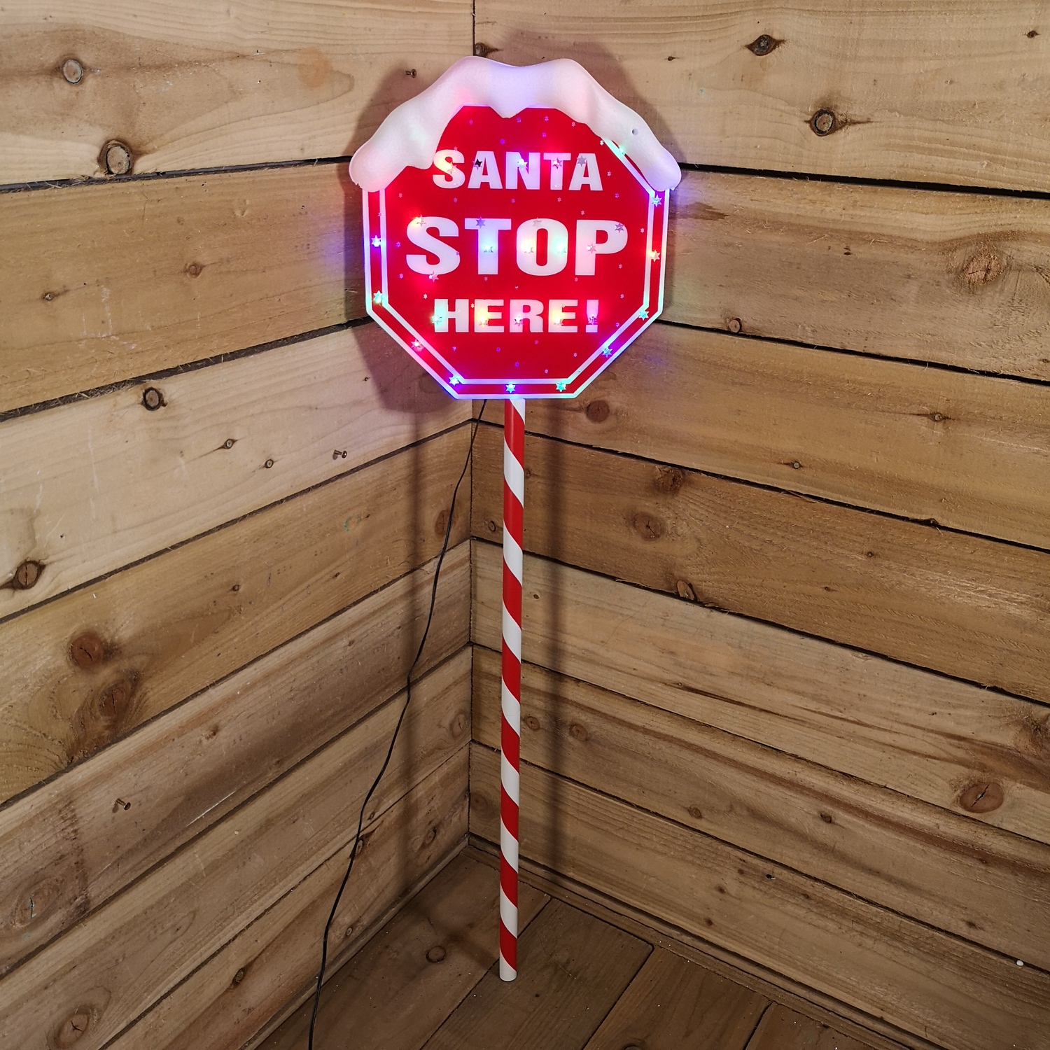 Premier Christmas Light up Santa Stop Here Garden Patio Sign - Red