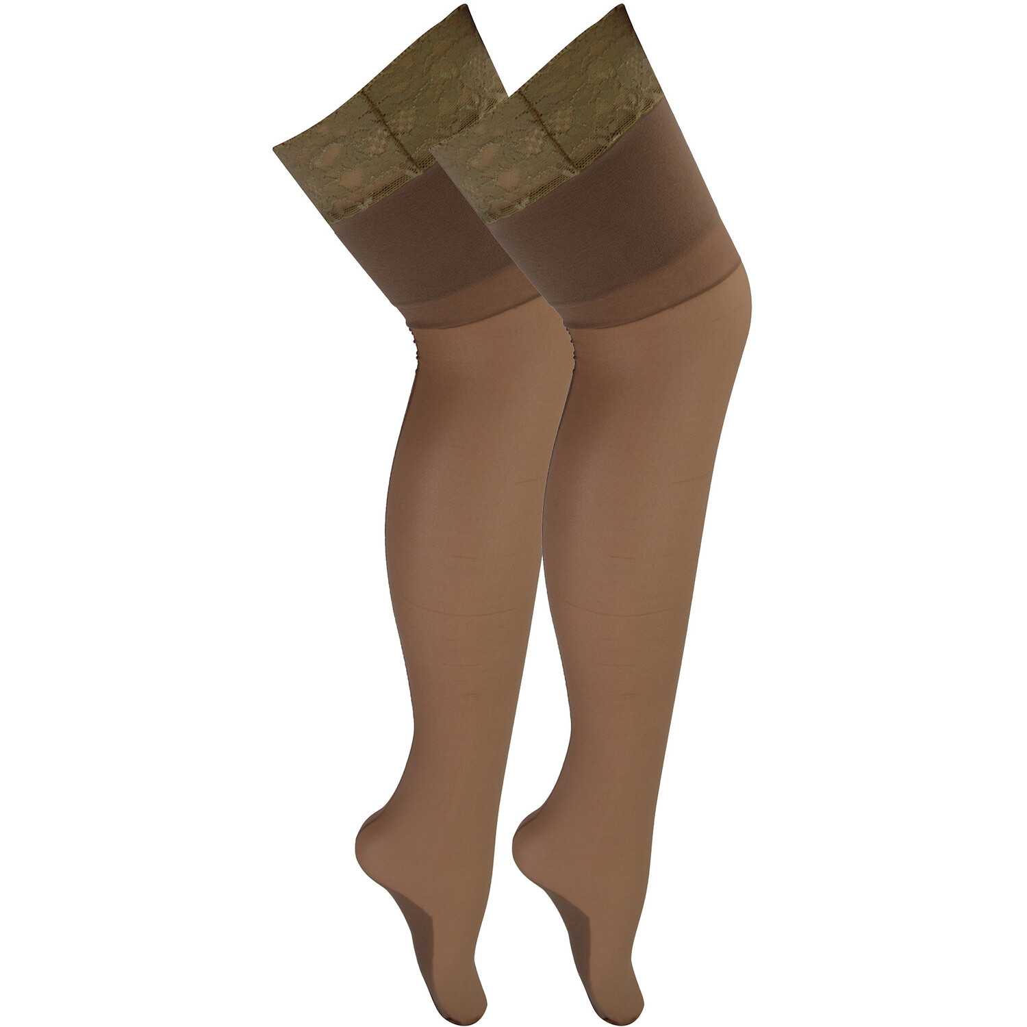 2 Pack Ladies Seamed Stockings with Lace Top - Yellow / M