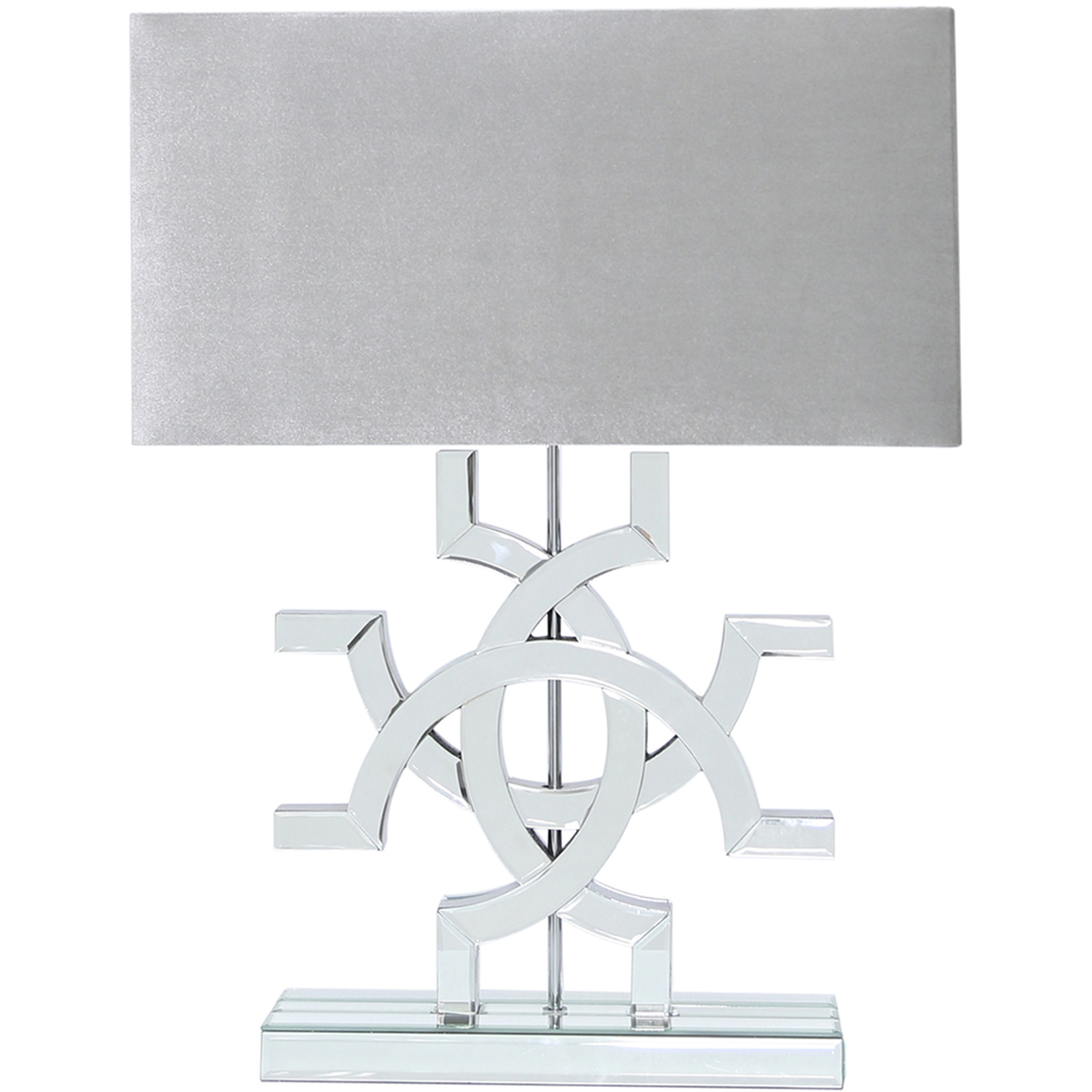 Vanity Living - Athos Clear Glass Table Lamp With Grey Shade - Grey and Clear thumbnail
