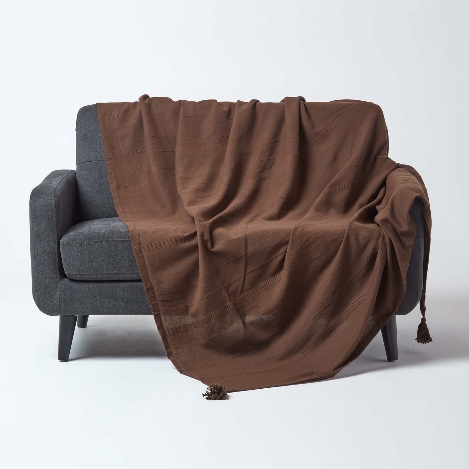 Homescapes Cotton Rajput Ribbed Throw - Chocolate / 255cm / 1.56kg