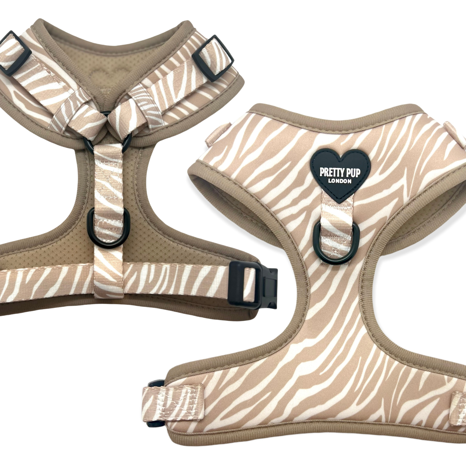Pretty Pup London Zebra Print Dog Harness - Beige - Beige Brown / Medium