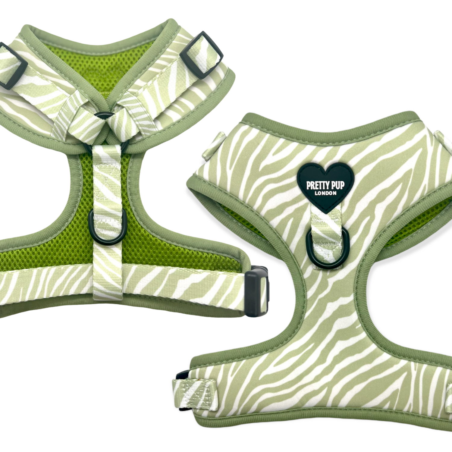 Pretty Pup London Zebra Print Dog Harness - Green - Sage Green / Extra Small