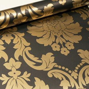 Gold Black Traditional Vintage Floral Damask Metallic Quality Wallpaper