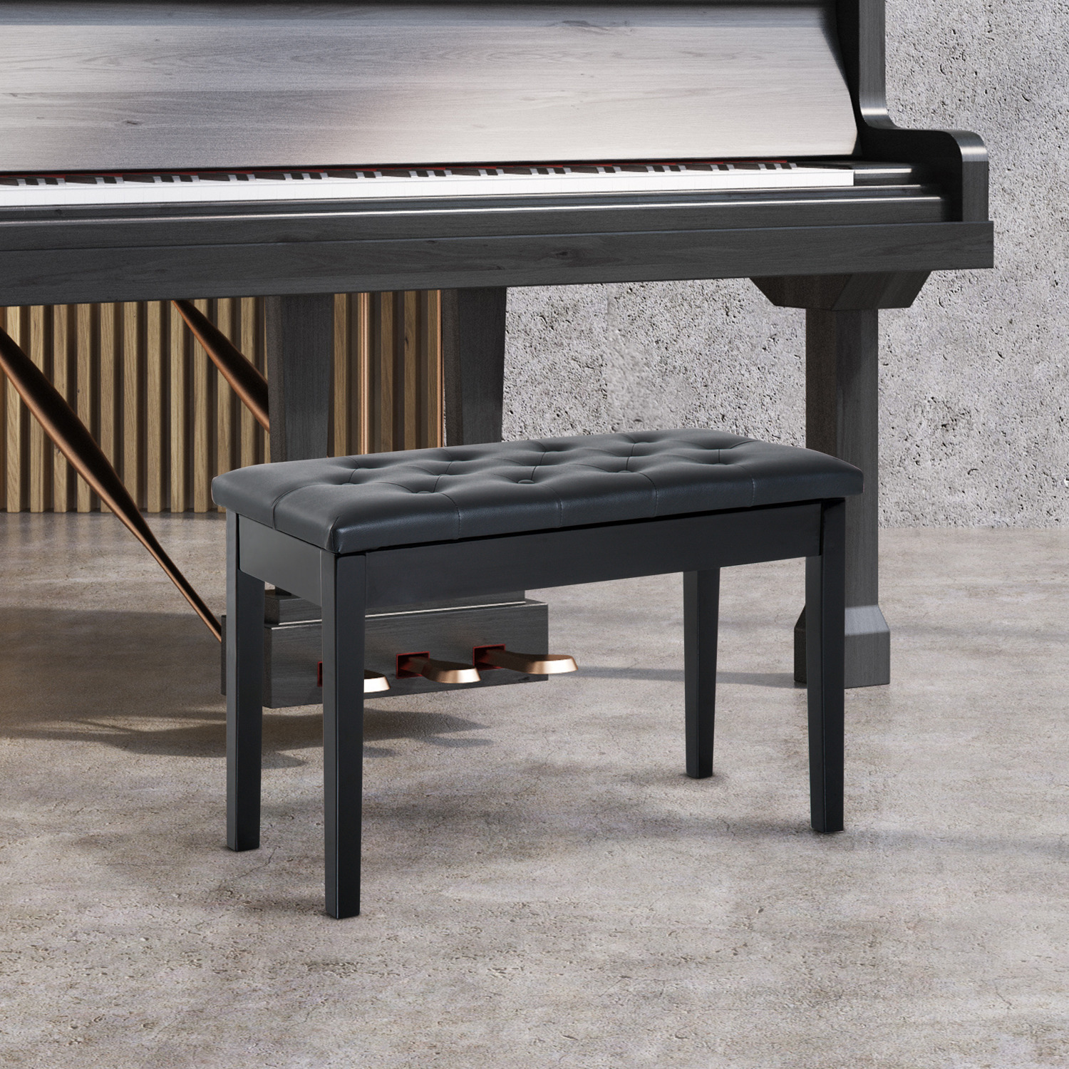 HOMCOM PU Leather Piano Bench with Storage Makeup Dressing Stool - Black