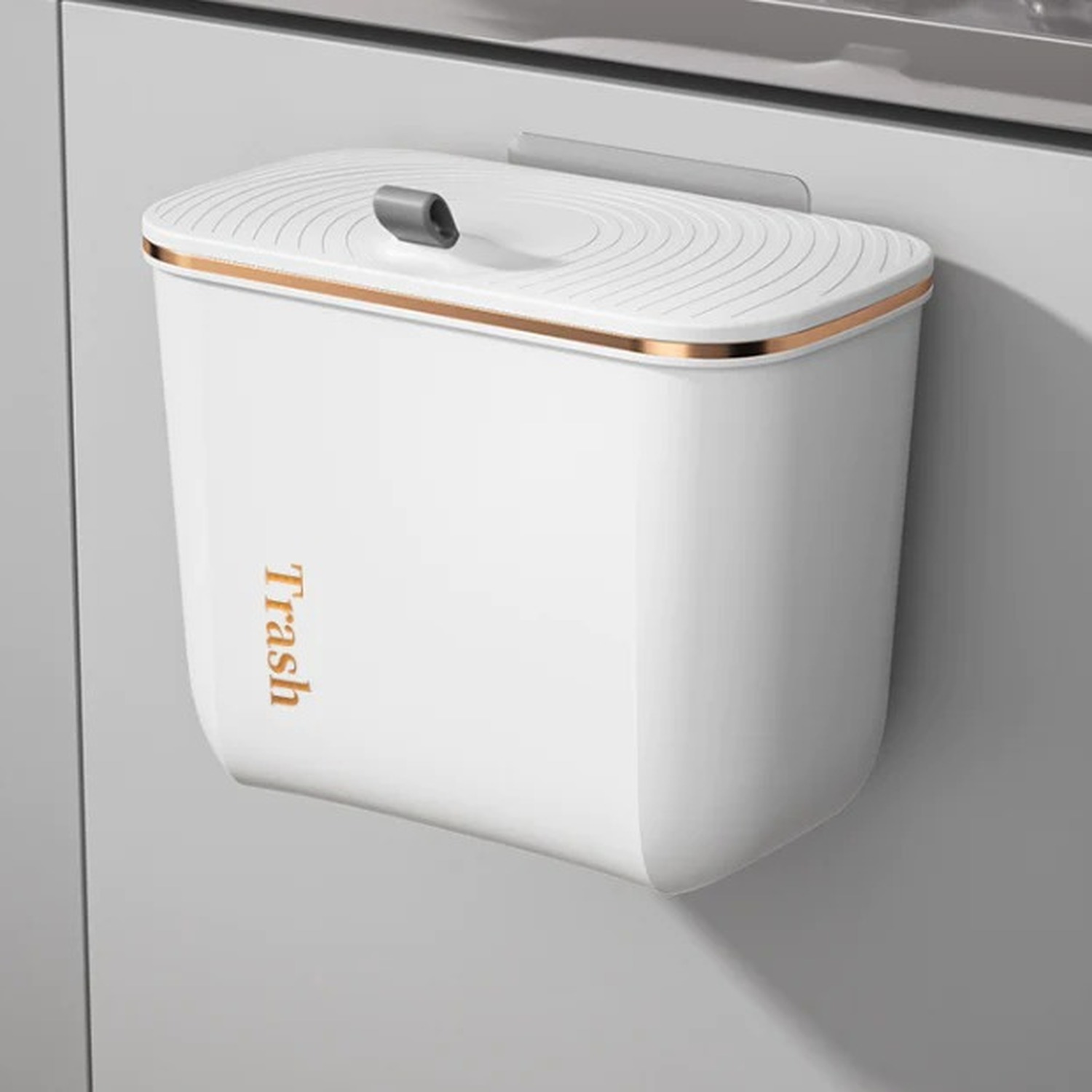 Livingandhome Hanging Waste Bin with Lid - Pearl White / 7l