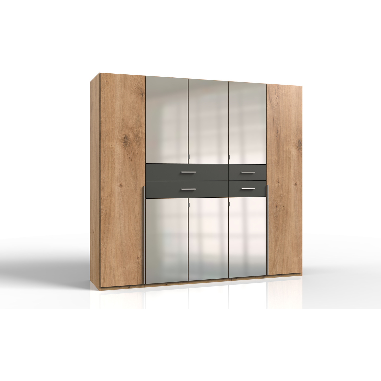 Denver Mirrored Wardrobe - Planked Oak 225cm