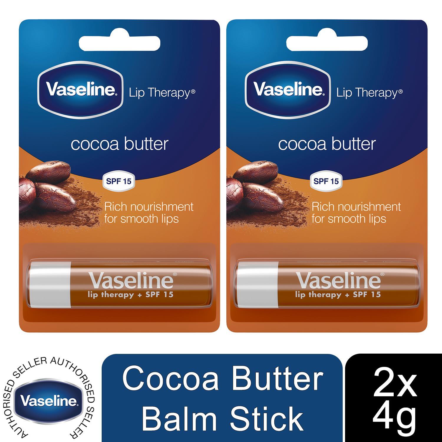 Vaseline Unisex White Lip Therapy Balm Sticks, Cocoa Butter 4Gm Moisturizing Lip Care 2 Pack In - Image 3