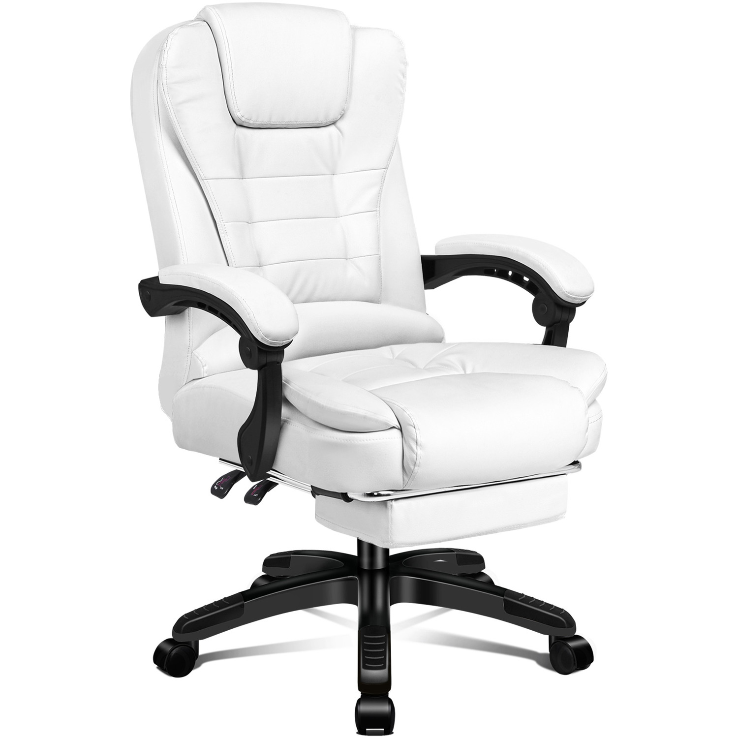 ELFORDSON Elias Executive Massage Office Chair with Footrest - White / Faux Leather Leather thumbnail