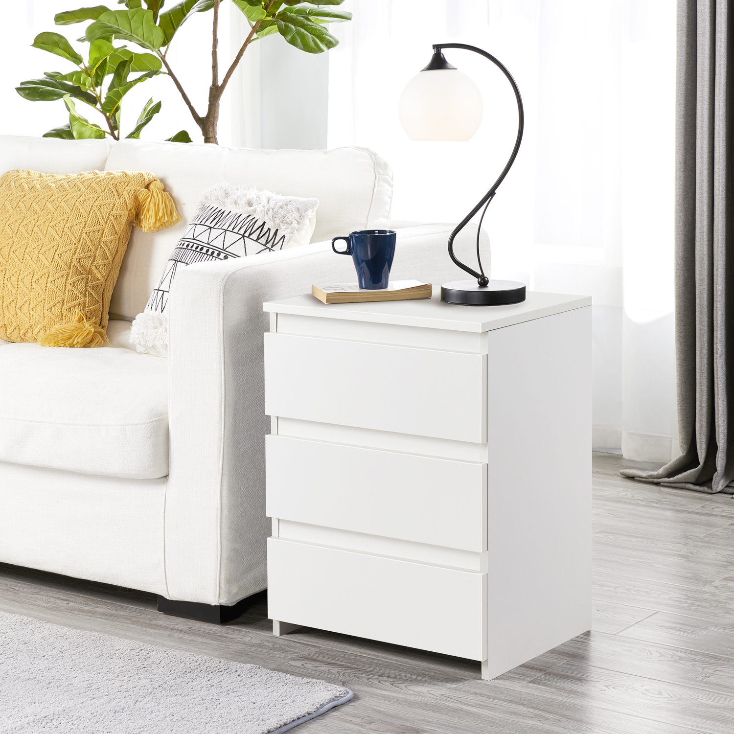 3-drawer Bedside Table - White