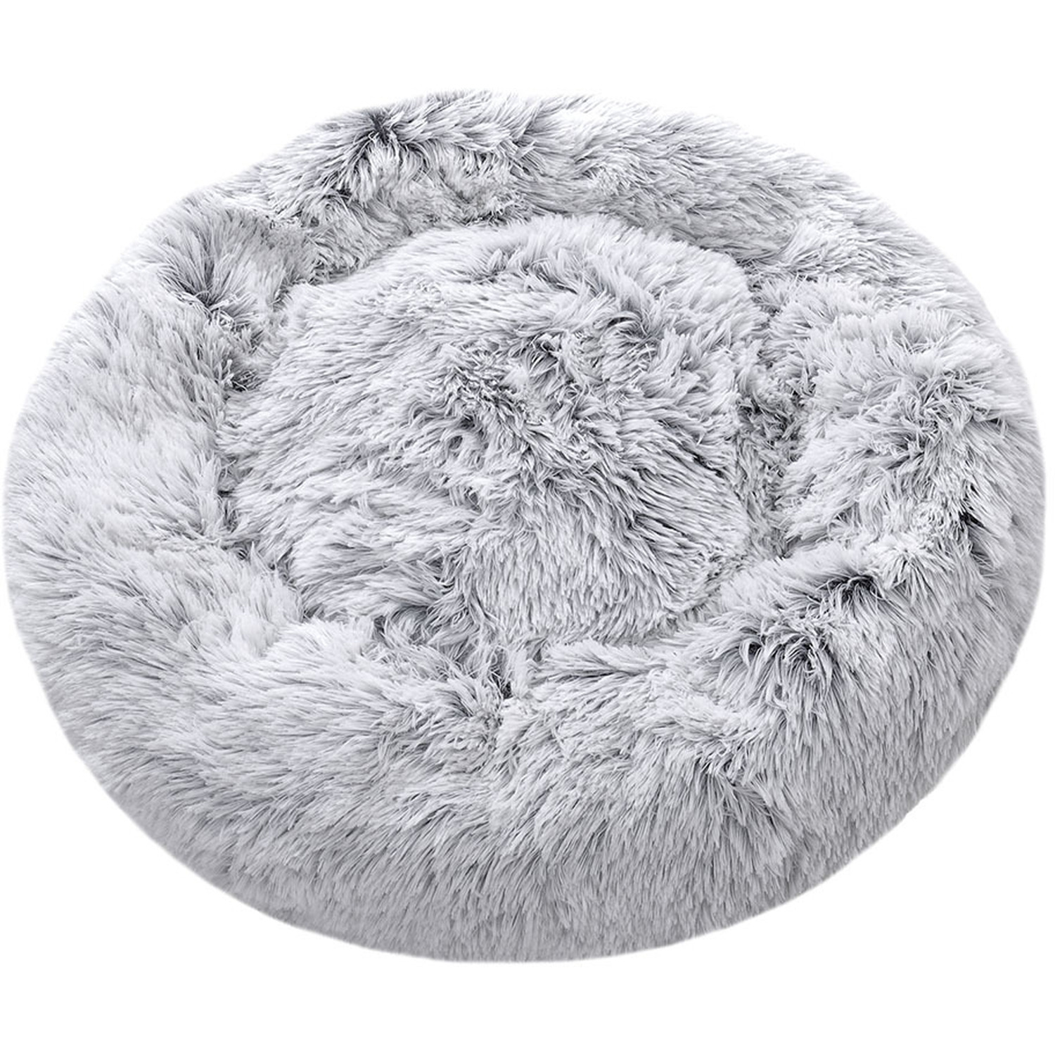 Livingandhome Plush Donut Dog Bed - Grey White / 60Cm