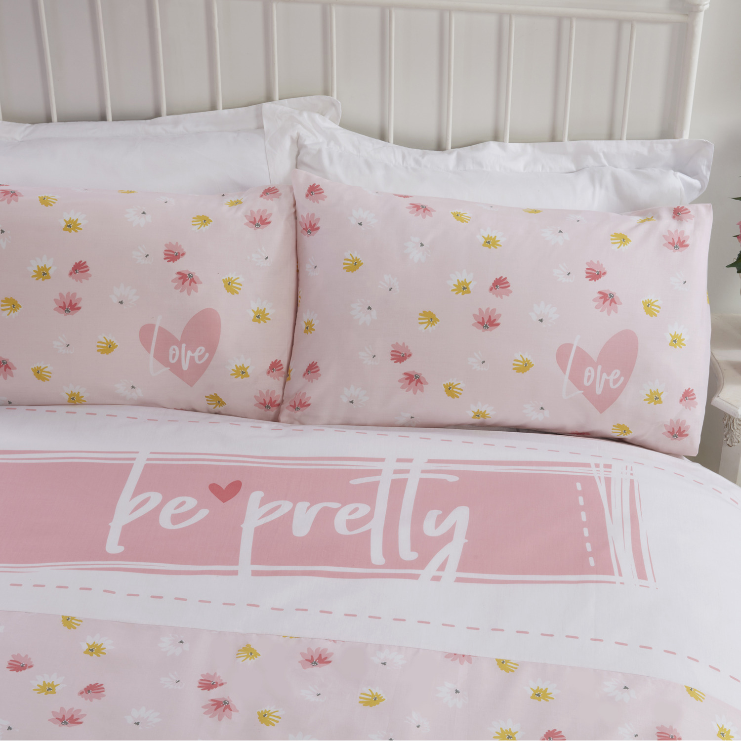 Be Pretty Polycotton Duvet Set With Pillowcase - Pink King