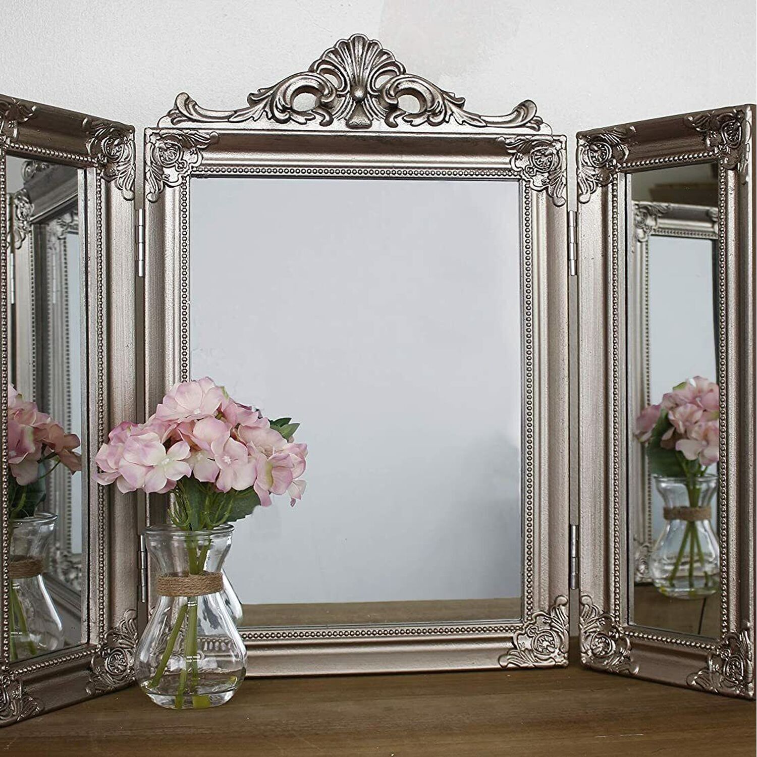 Image of Distressed Gold Trifold Mirror - Gold