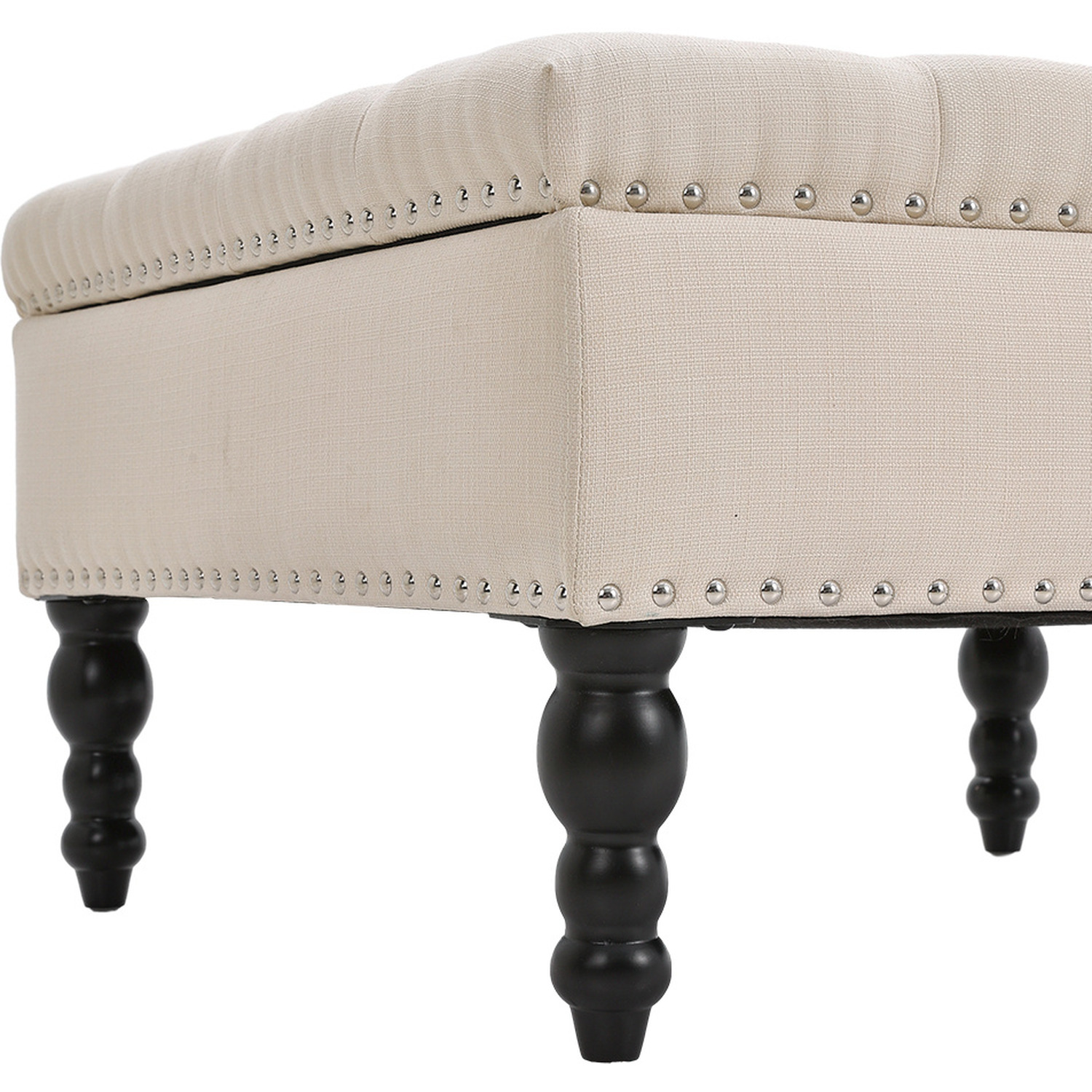 Square Tufted Linen Storage Ottoman - Beige 74cm