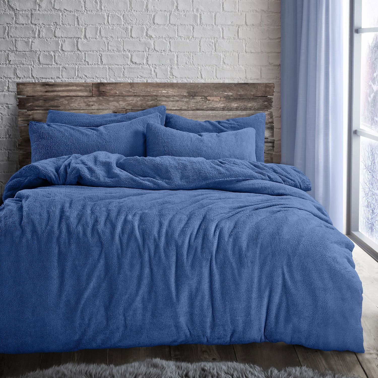 Teddy French Blue Soft Cosy Thermal Fleece Duvet Set - French Blue / Single