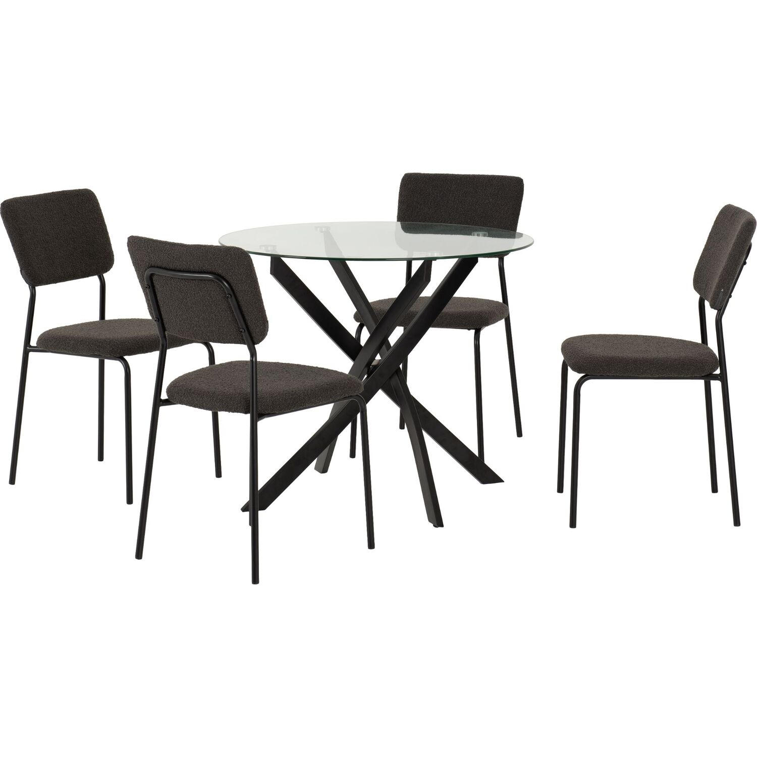Sheldon Round Glass Top Dining Set - Grey Boucle Fabric