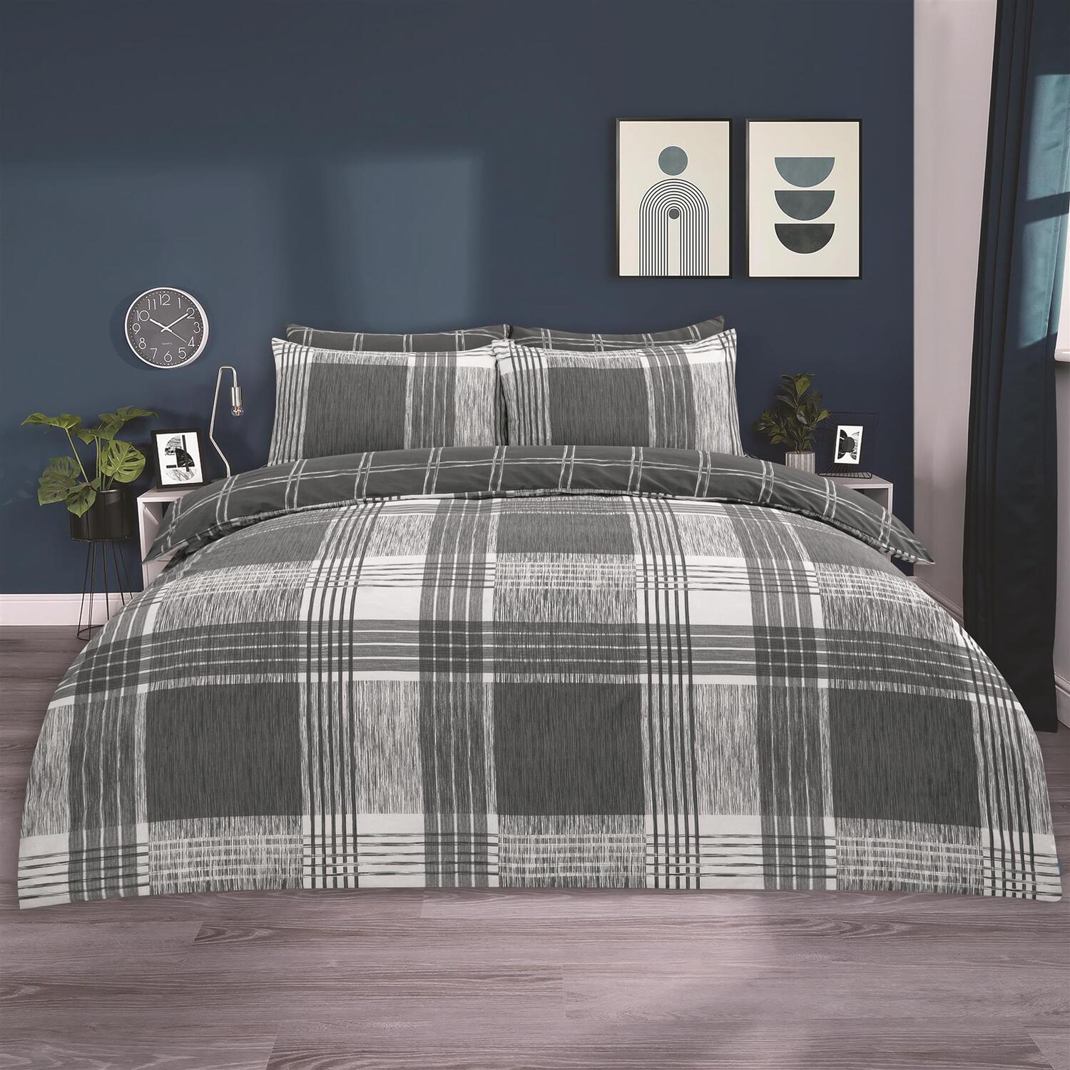 Check Tartan Duvet Cover Set - Grey Single