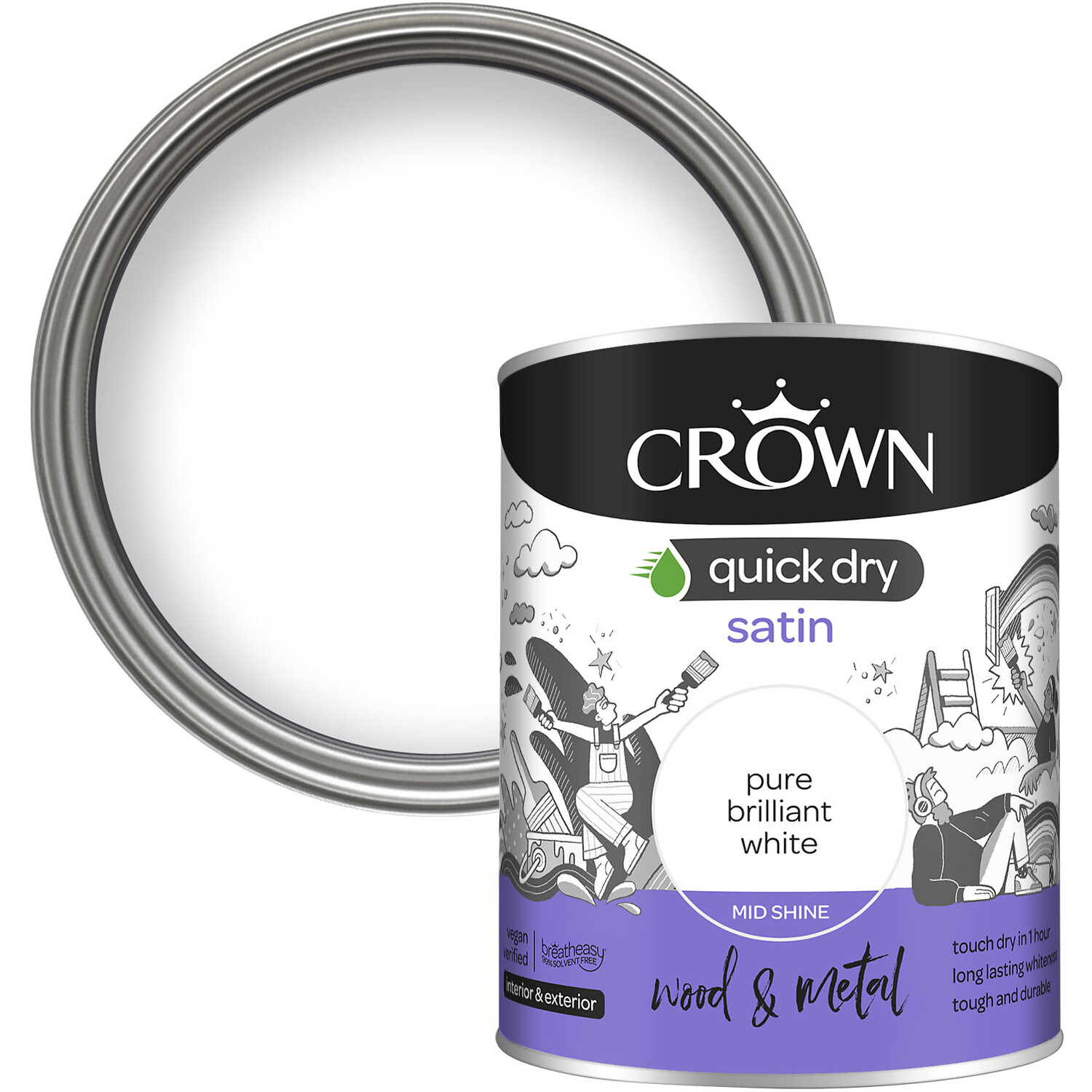 Crown Quick Dry Wood and Metal Satin - Pure Brilliant White / 750ml