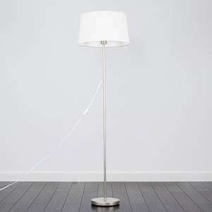 Charlie Satin Nickel Floor Lamp with Faux Linen Shade