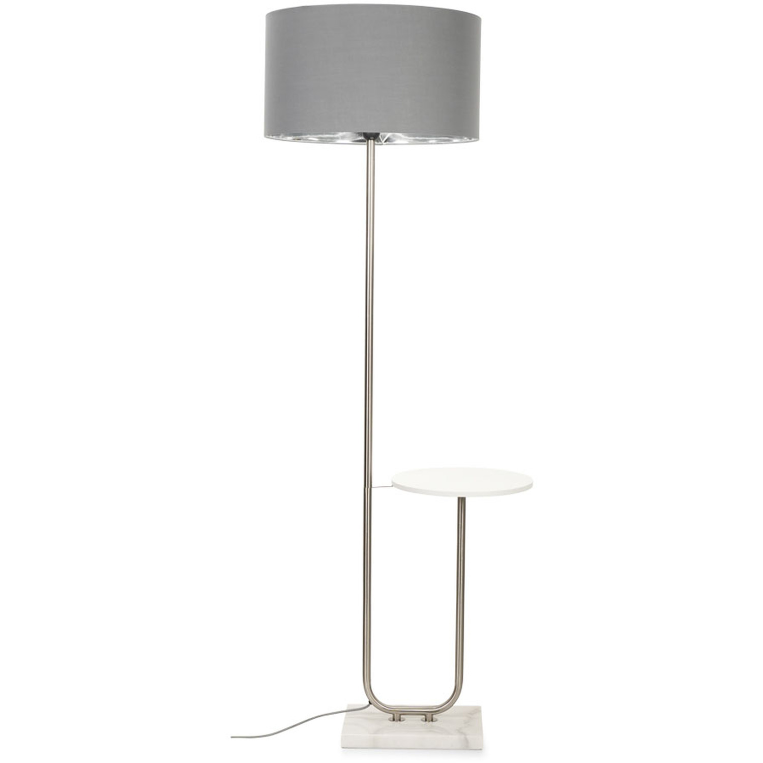 Tavel Silver with Table Floor Lamp Large Grey Chrome Shade - Brown