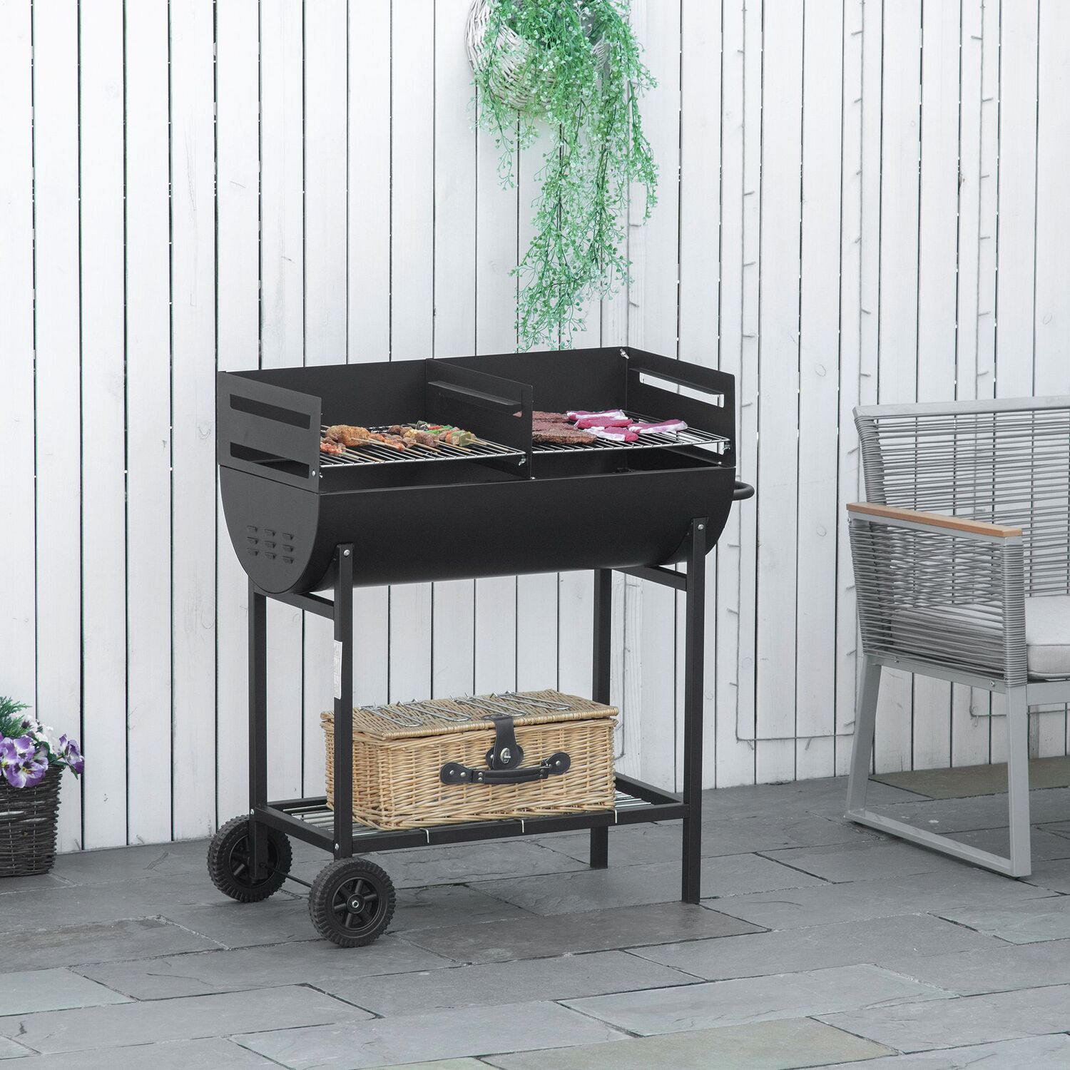 Outsunny Trolley Charcoal BBQ Grill  - Black