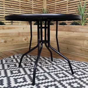 black 4 Person Round Patio Table with Glass Top and Parasol Hole shot 4837493