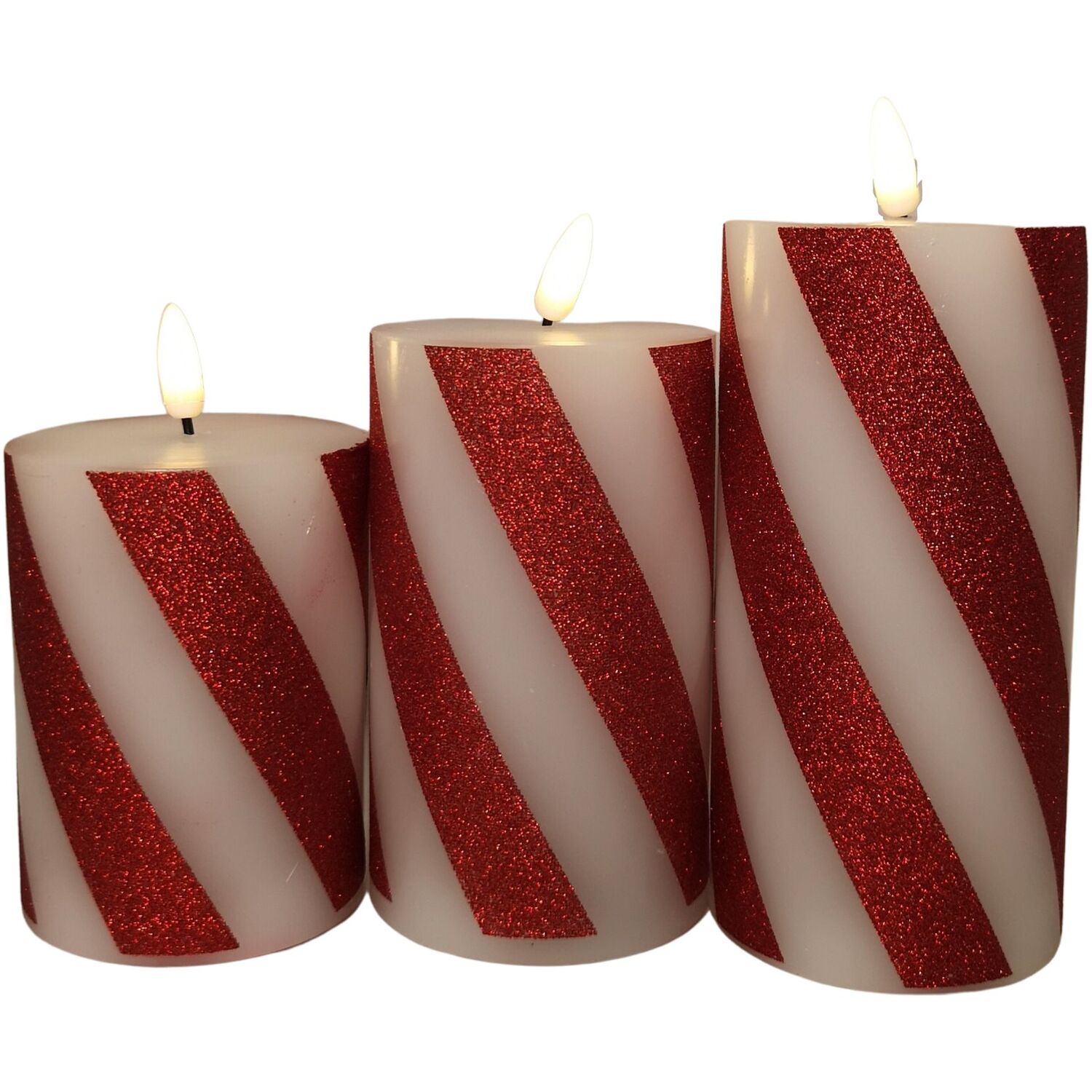 Set of LED Stripe Flickering Wax Candle Christmas Decoration - Red & White