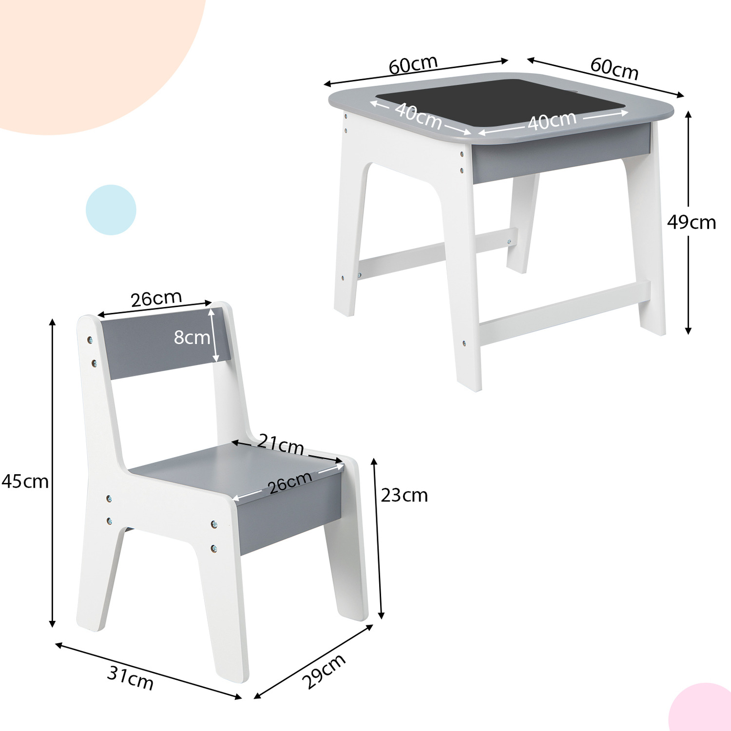3 Pcs Kids Activity Table And Chair Set - Grey