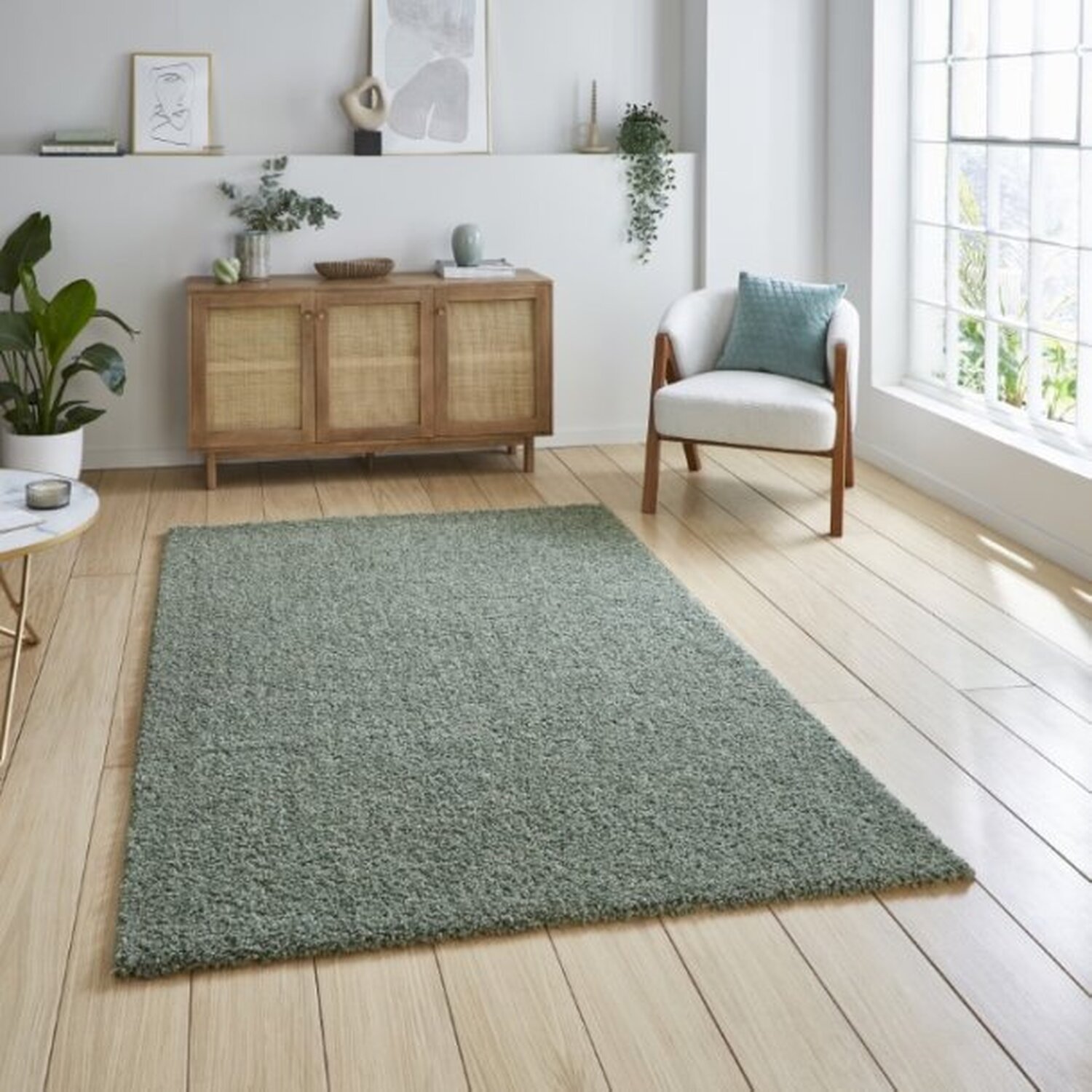 Green Washable Solid Shaggy Rug