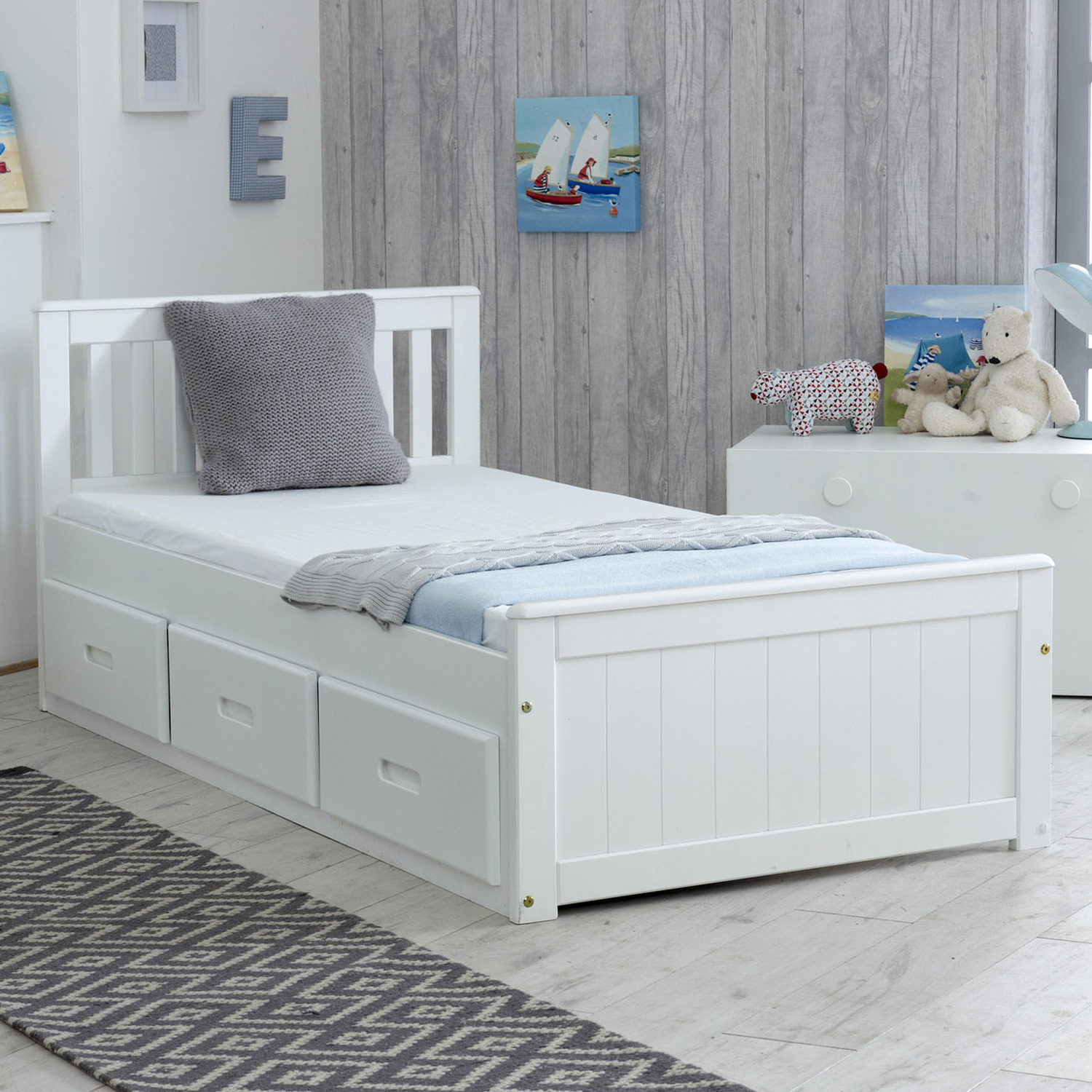 Brazillian Pine Wooden Storage Bed Frame - Satin White