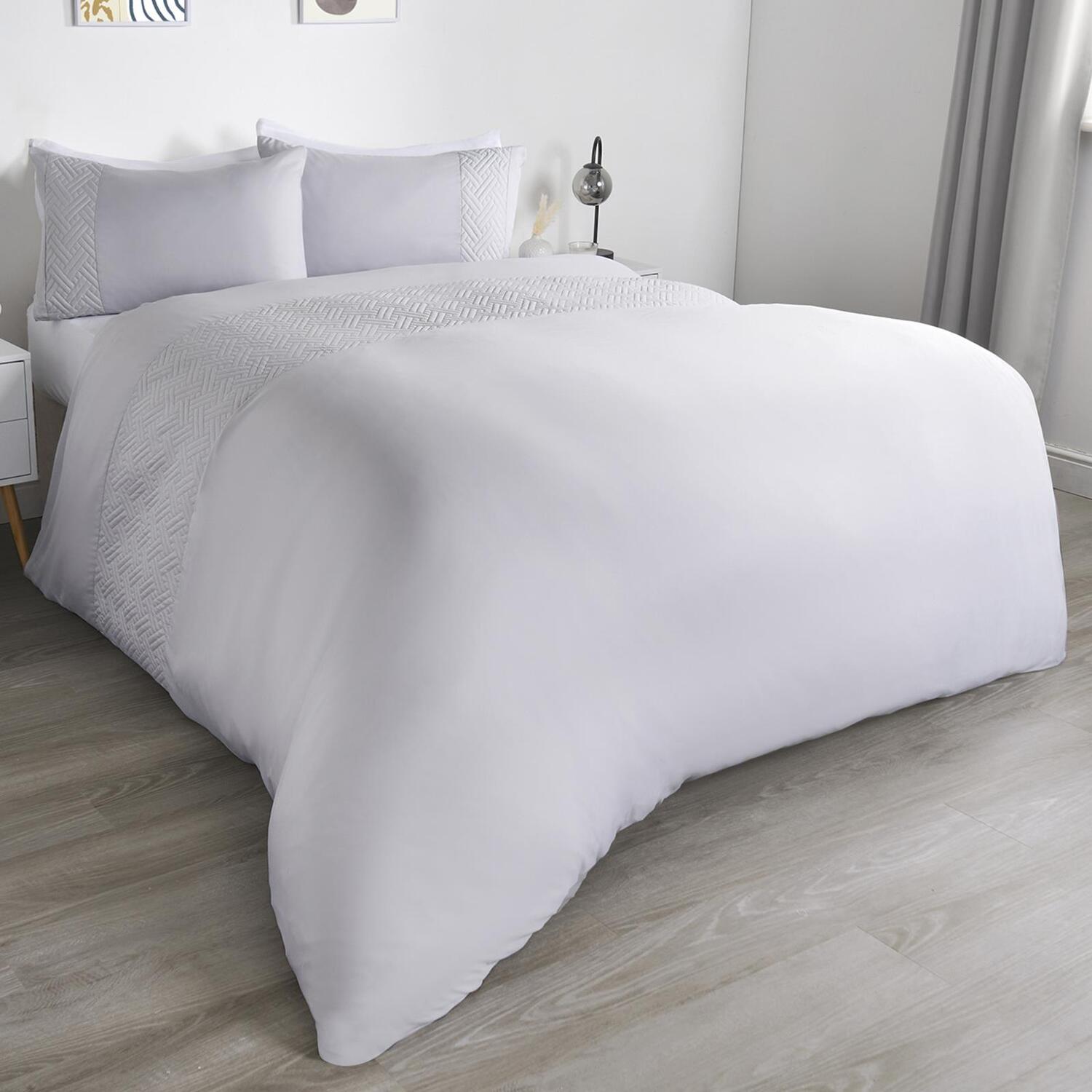 Filled Pinsonic Panel Duvet Cover Set - Silver Double