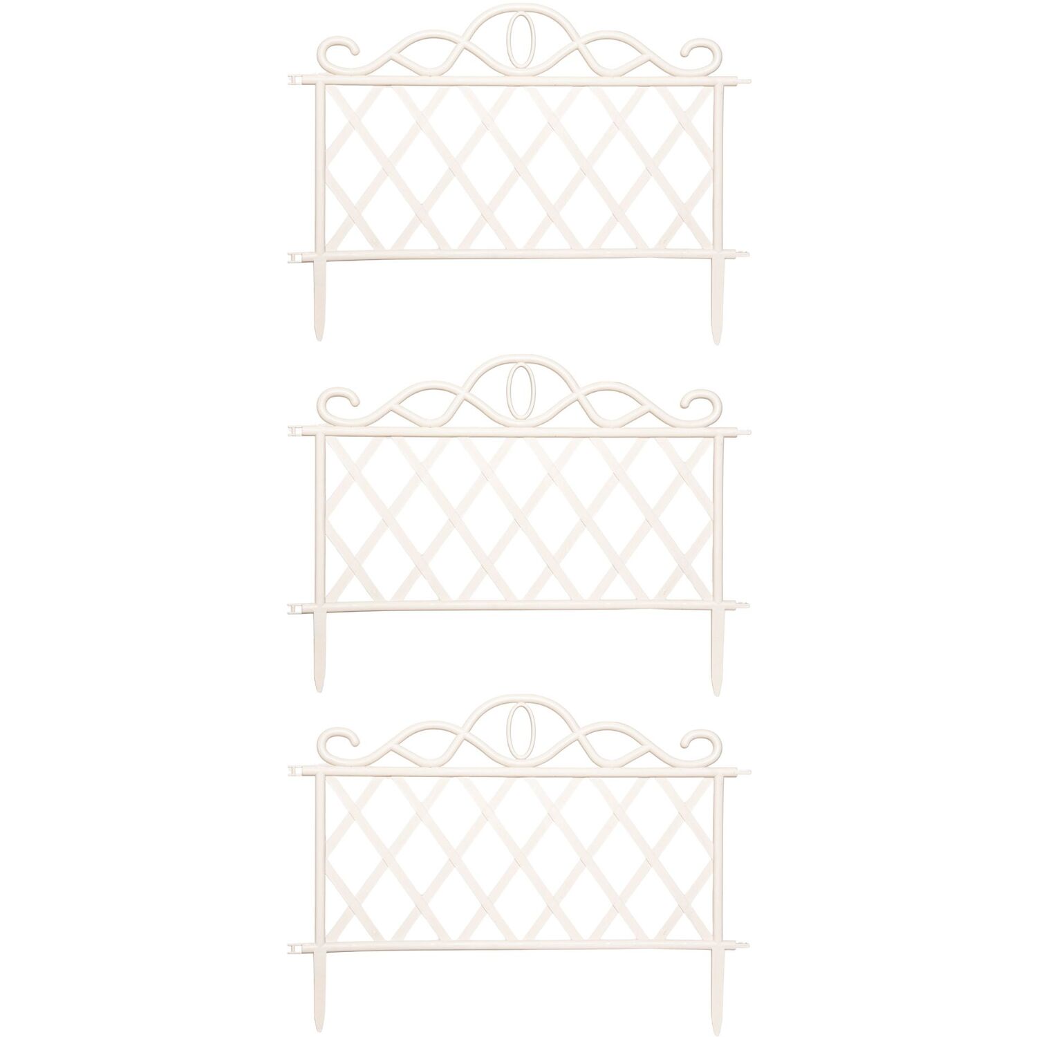 3 Pack Of Plastic White Garden Border Lawn Patio Flower Bed Fences - Cream