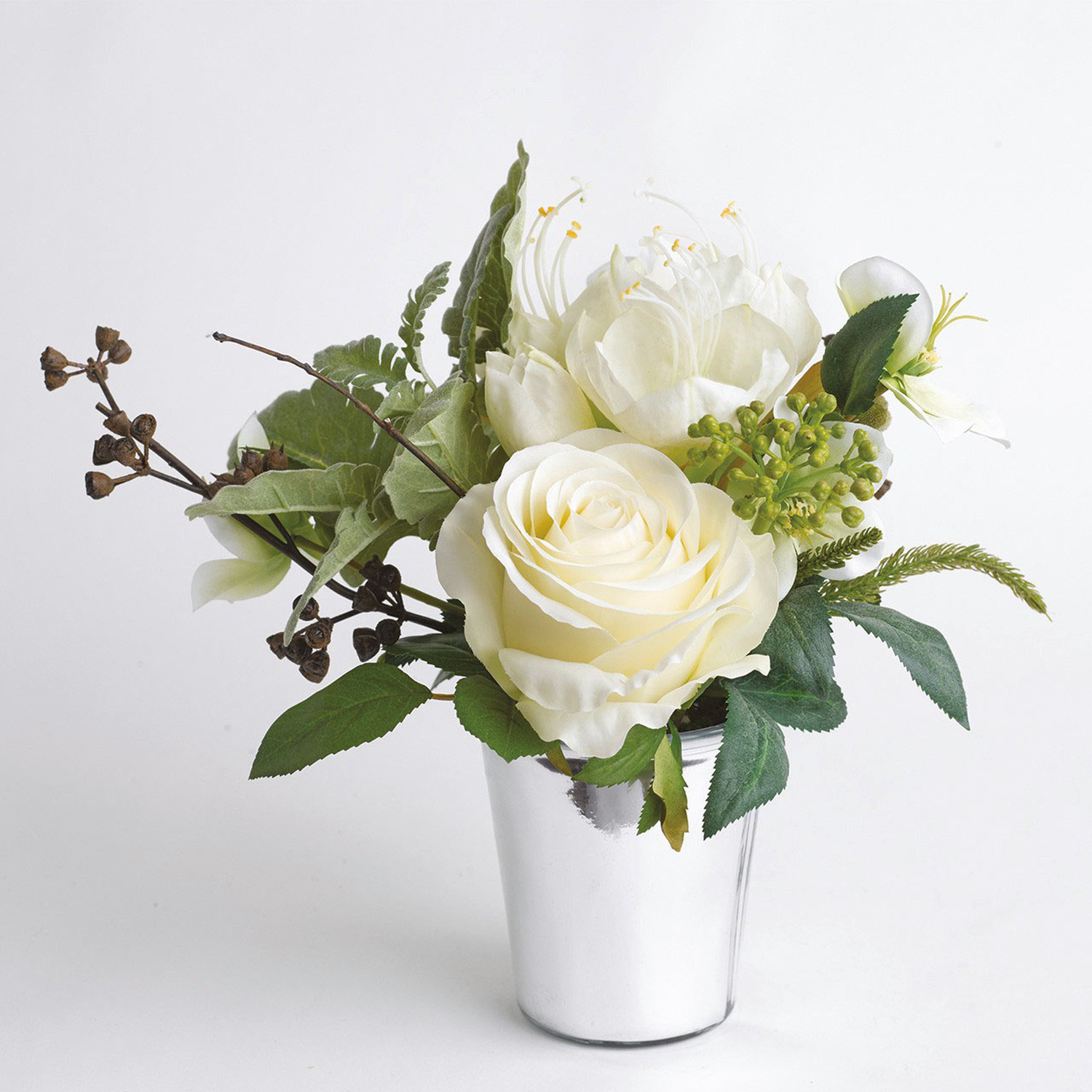 Artificial Bing Flower Arrangement in Vase - White
