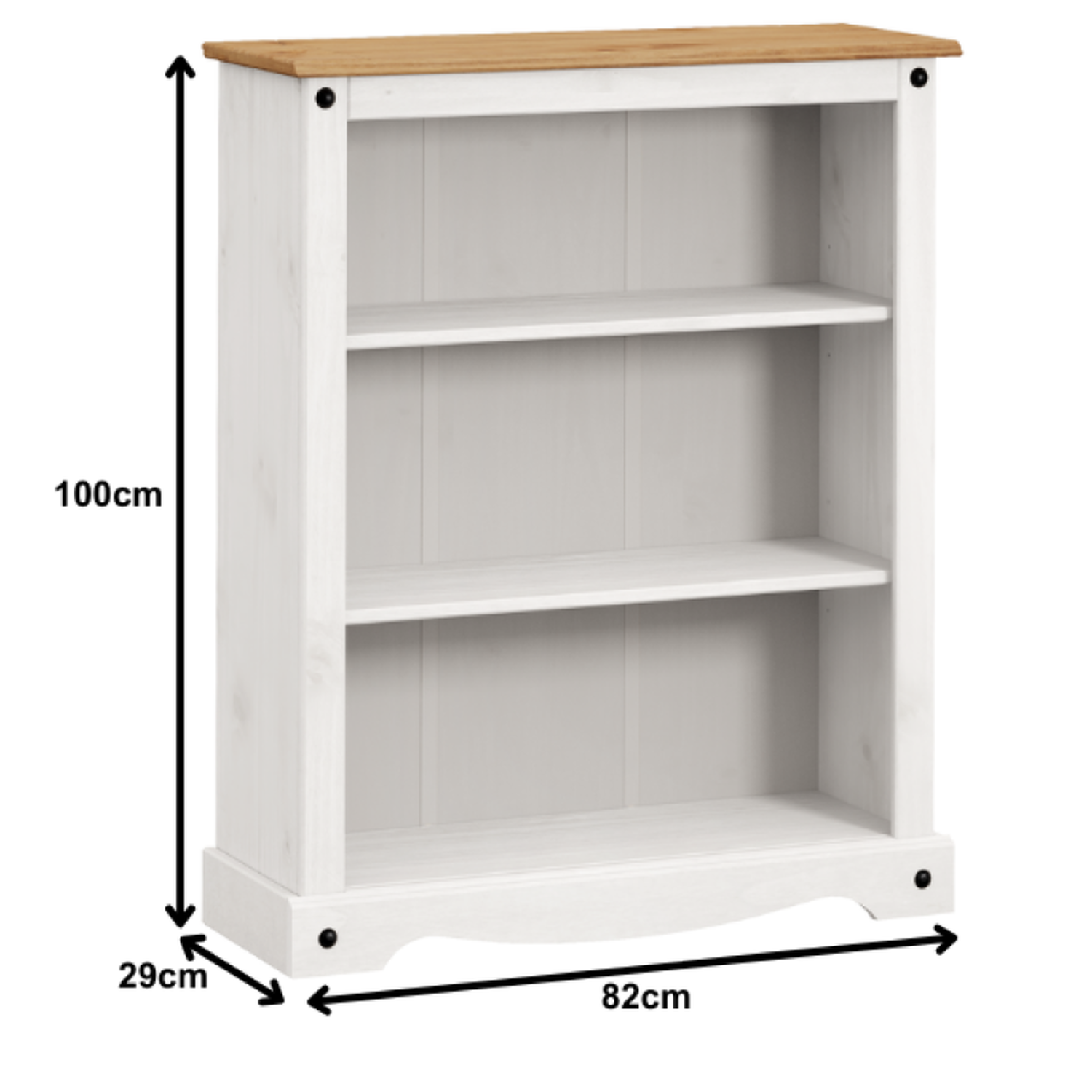 Corona Small Bookcase Solid Wood Pine Wooden Low Shelves - Distressed White Wax